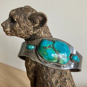 Beautiful Vintage Southwest Large Blue Turquoise Mixed Metal Cuff